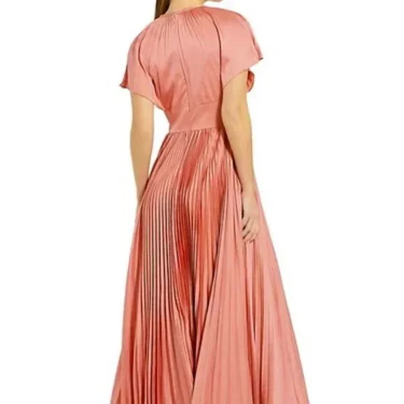 Mac Duggal Dusty Rose Front Cutout Pleated High Low Dress